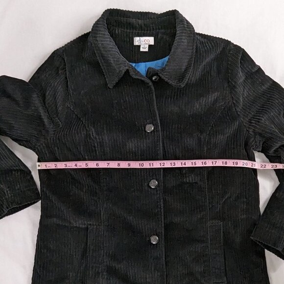 VTG Black Corduroy Long Button Front Collared Coat Denim and Co - Picture 5 of 9